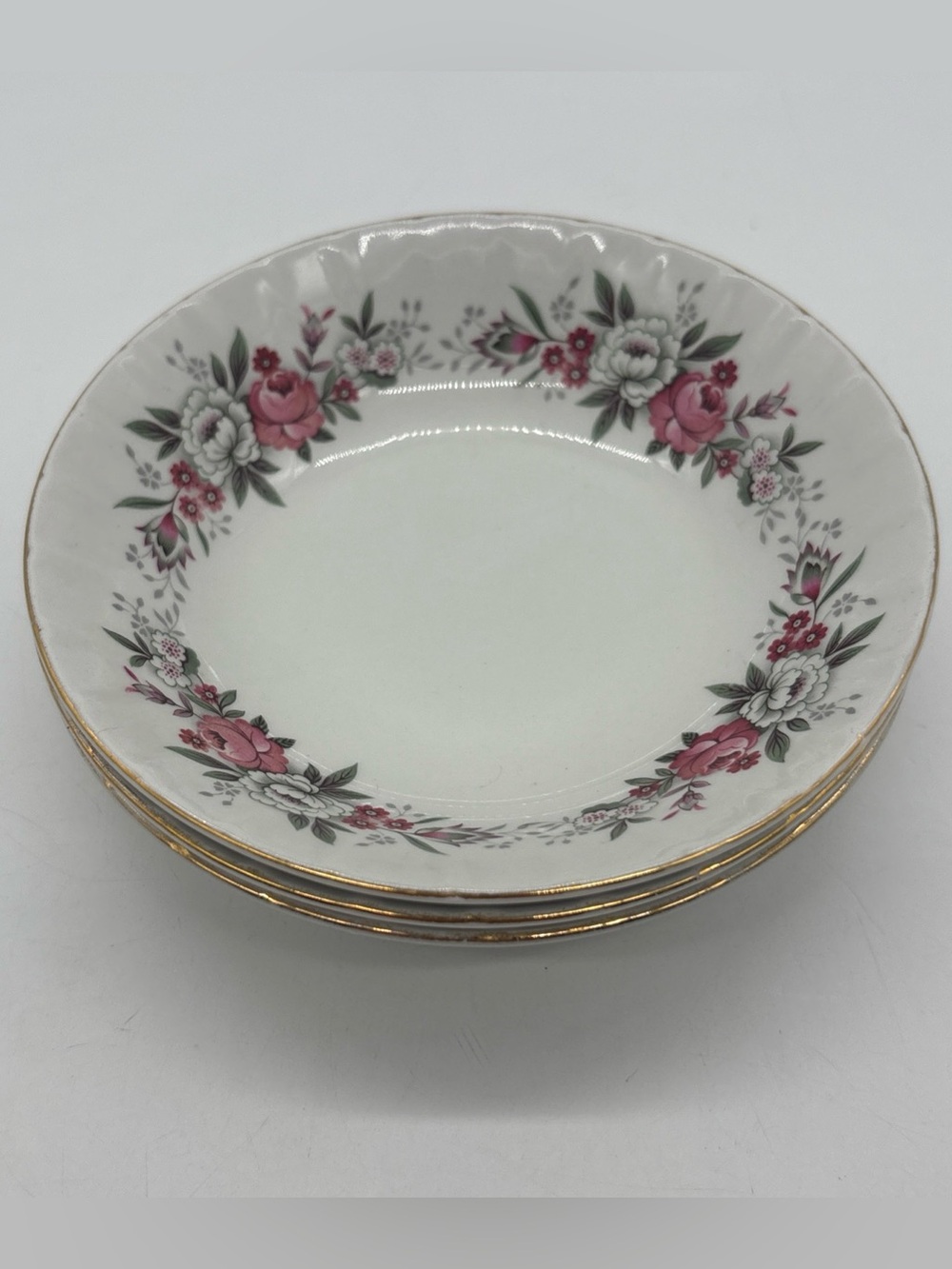 Lot of 3 Ridgway Mirandy White Mist Porcelain Dessert Bowl w/ 24 Karat Gilding
